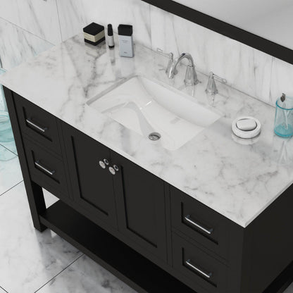 Alya Bath Wilmington 48" Single Espresso Freestanding Bathroom Vanity With Carrara Marble Top, Ceramic Sink and Wall Mounted Mirror