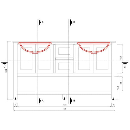 Alya Bath Wilmington 60" Double Espresso Freestanding Bathroom Vanity With Carrara Marble Top, Ceramic Sink and Wall Mounted Mirror