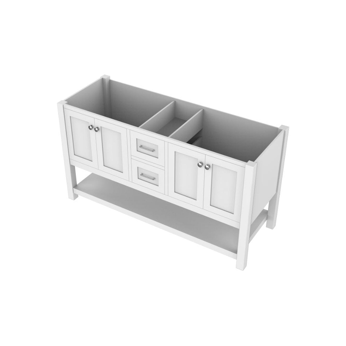 Alya Bath Wilmington 60" Double White Freestanding Bathroom Vanity With Brushed Nickel Edge Handles