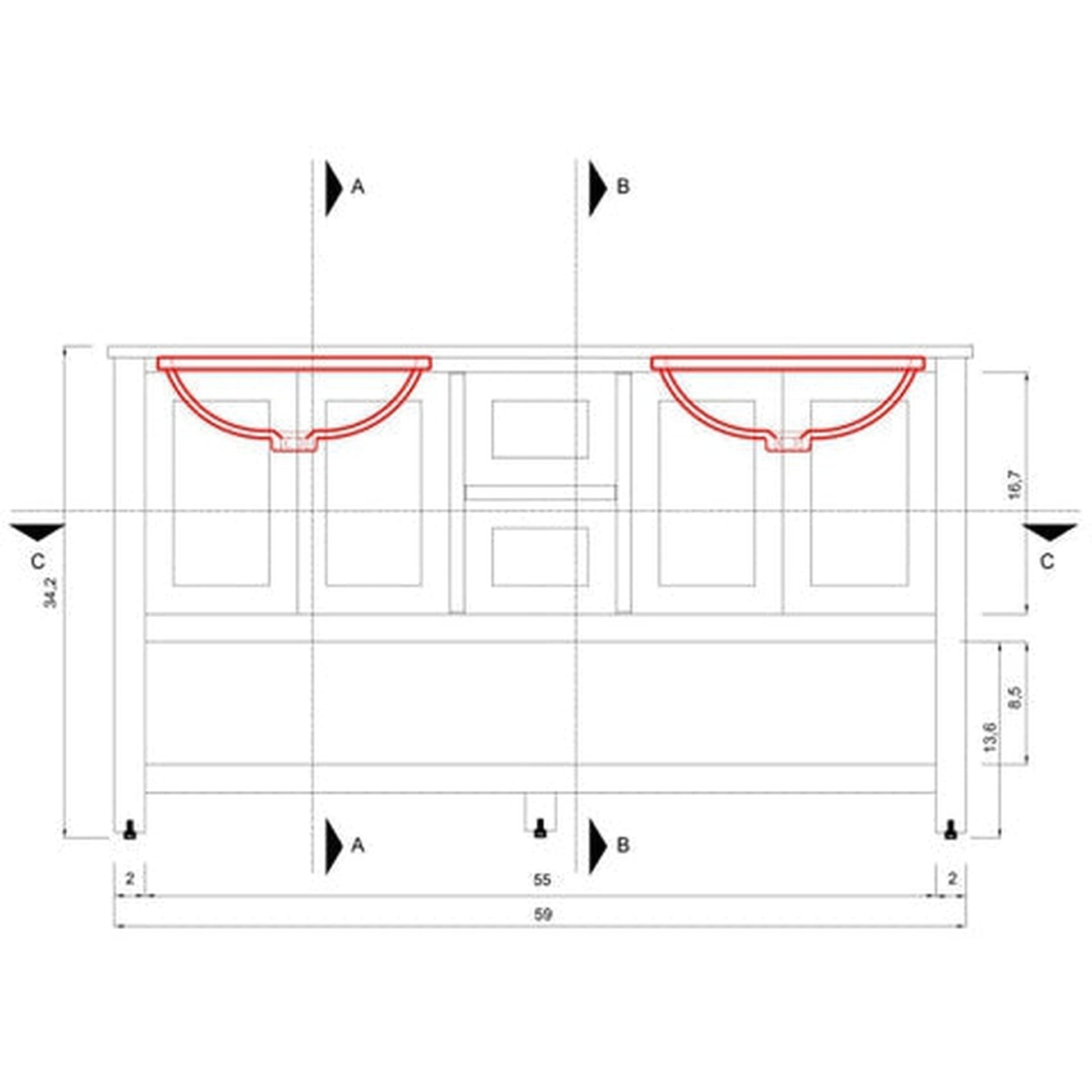 Alya Bath Wilmington 60" Double White Freestanding Bathroom Vanity With Carrara Marble Top, Ceramic Sink and Wall Mounted Mirror