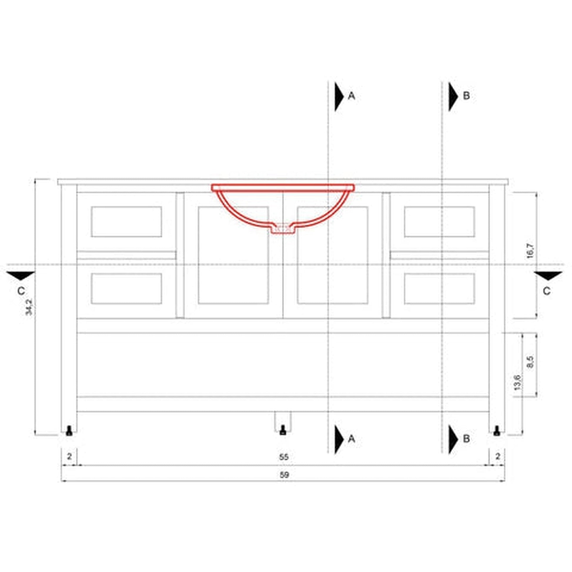 Alya Bath Wilmington 60" Single Espresso Freestanding Bathroom Vanity With Carrara Marble Top, Ceramic Sink and Wall Mounted Mirror