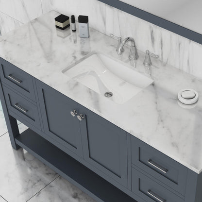 Alya Bath Wilmington 60" Single Gray Freestanding Bathroom Vanity With Carrara Marble Top, Ceramic Sink and Wall Mounted Mirror