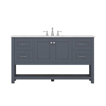 Alya Bath Wilmington 60" Single Gray Freestanding Bathroom Vanity With Carrara Marble Top, Ceramic Sink and Wall Mounted Mirror