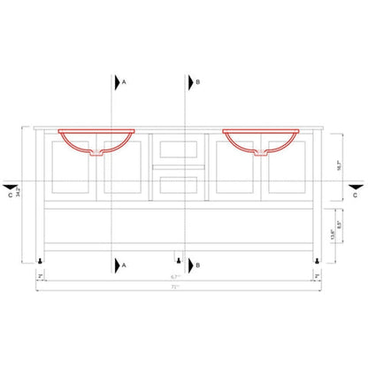 Alya Bath Wilmington 72" Double Espresso Freestanding Bathroom Vanity With Carrara Marble Top, Ceramic Sink and Wall Mounted Mirror