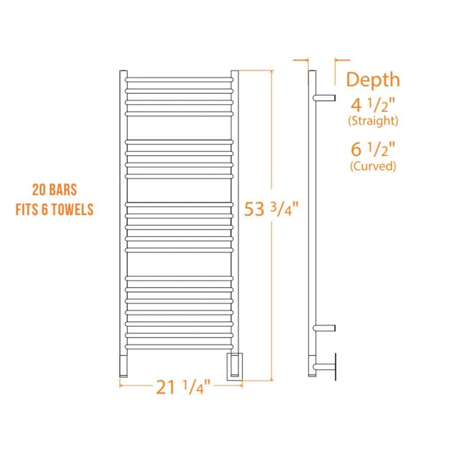 Amba Jeeves D Curved 20-Bar Brushed Stainless Steel Finish Hardwired Towel Warmer