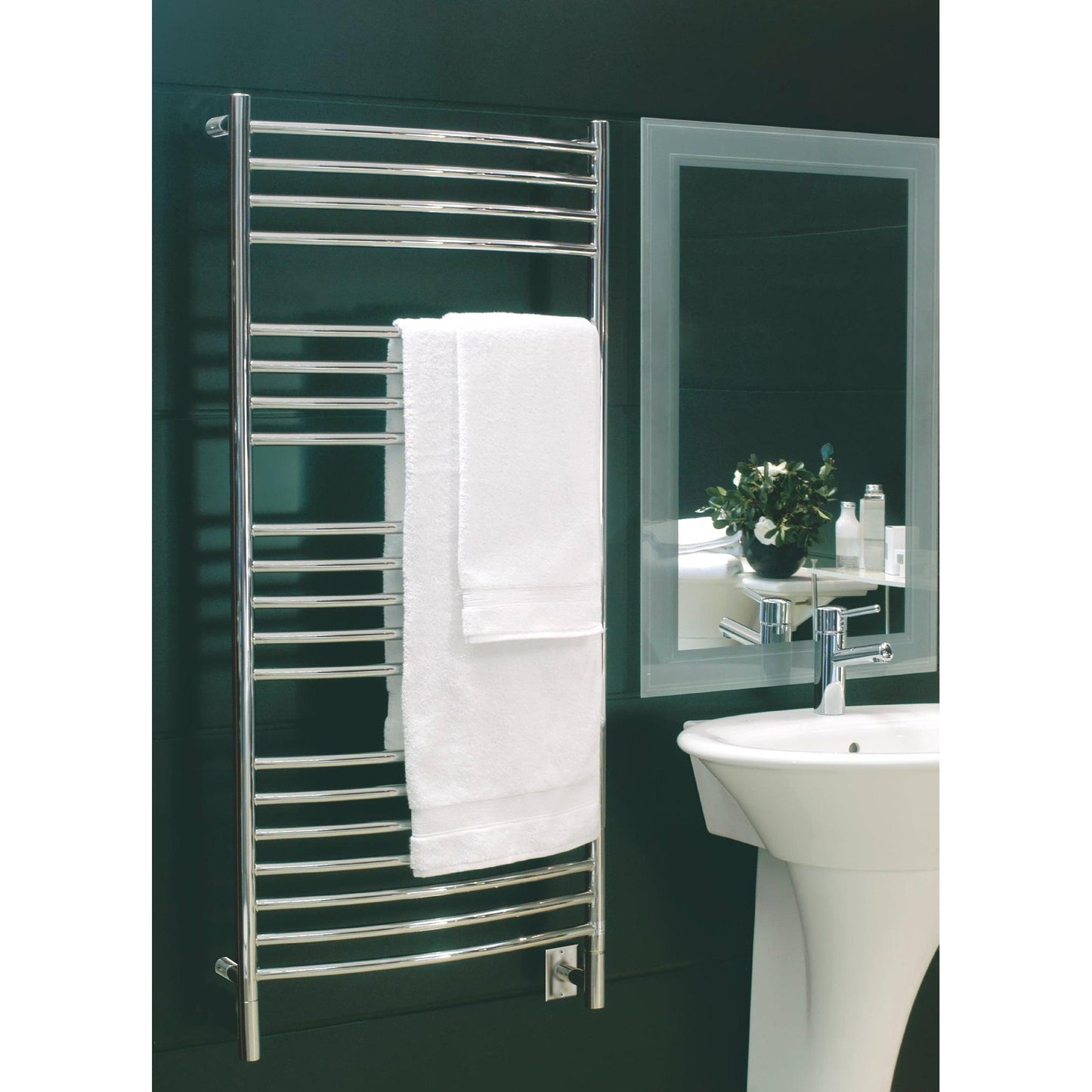 Amba Jeeves D Curved 20-Bar Brushed Stainless Steel Finish Hardwired Towel Warmer