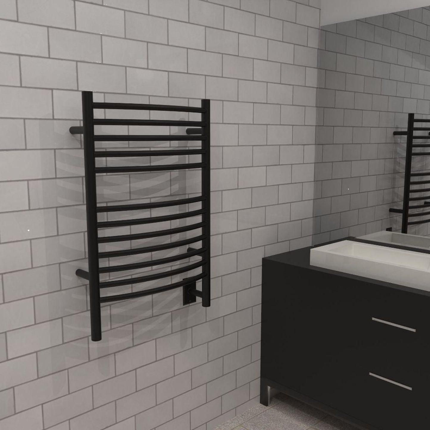 Amba Jeeves E Curved 12-Bar Matte Black Finish Hardwired Towel Warmer