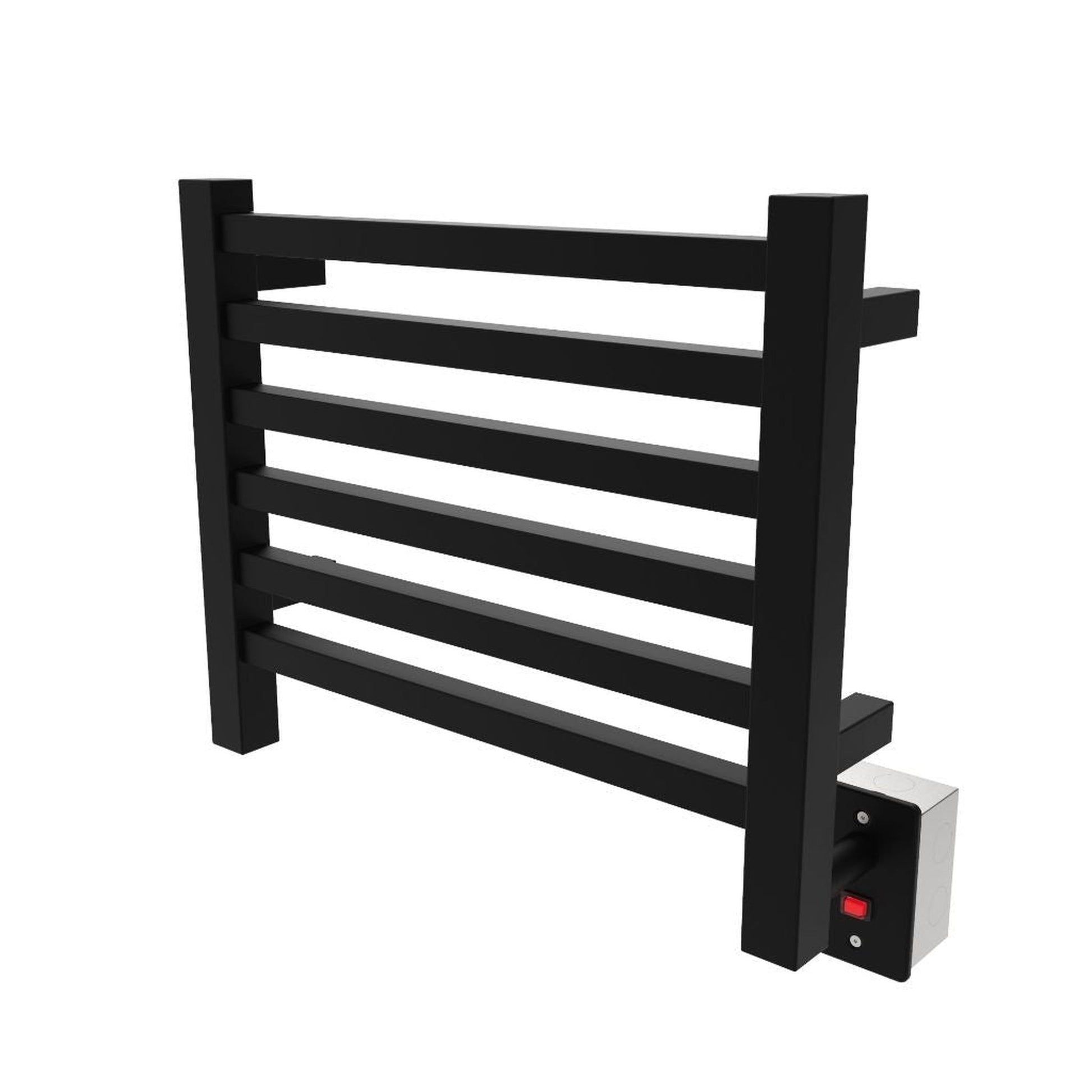Amba Quadro 20" x 16" 6-Bar Matte Black Hardwired Towel Warmer With Push Button On/Off Switch