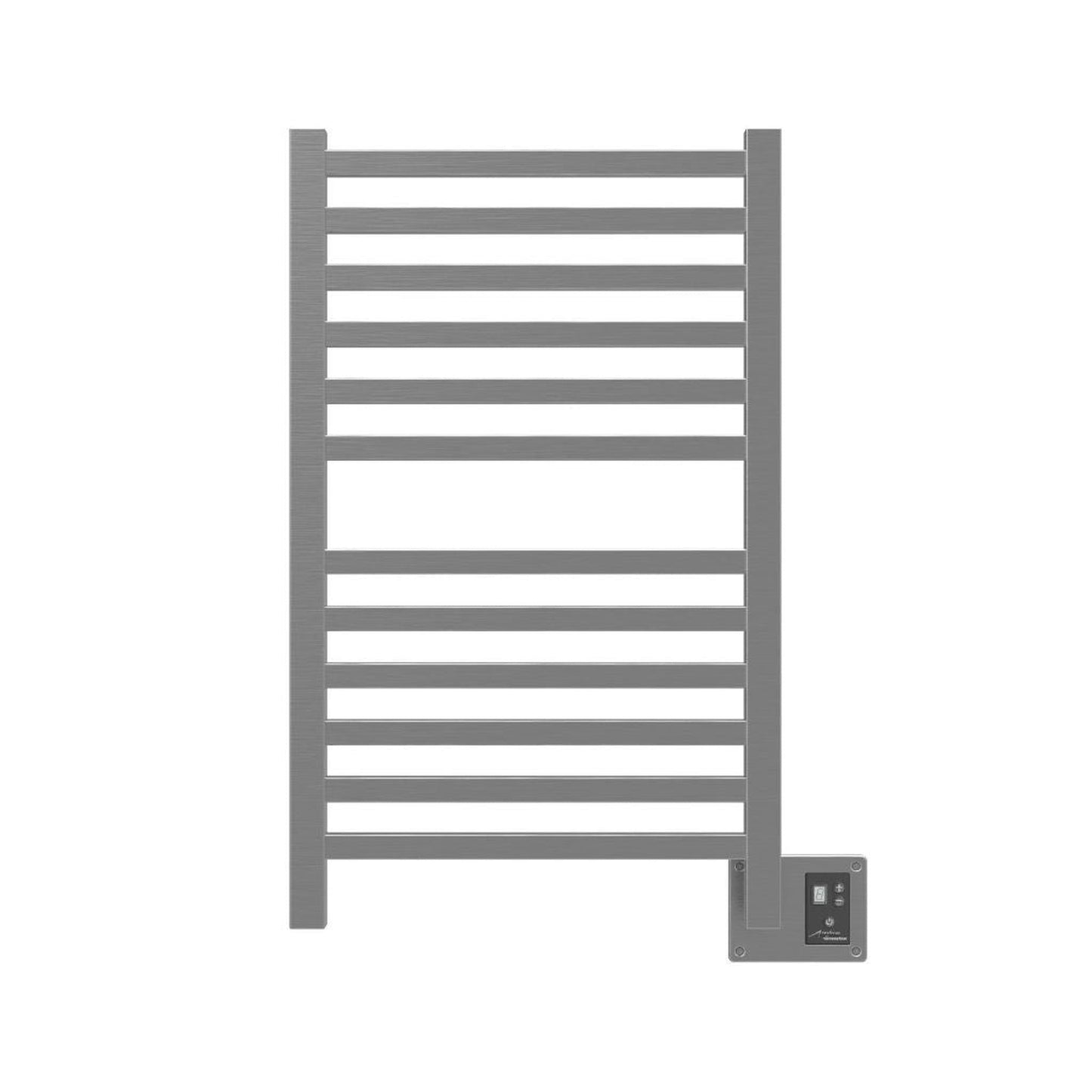 Amba Quadro 20" x 33" 12-Bar Brushed Stainless Steel Hardwired Towel Warmer With Digital Heat Controller