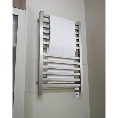 Amba Quadro 20" x 33" 12-Bar Brushed Stainless Steel Hardwired Towel Warmer With Digital Heat Controller