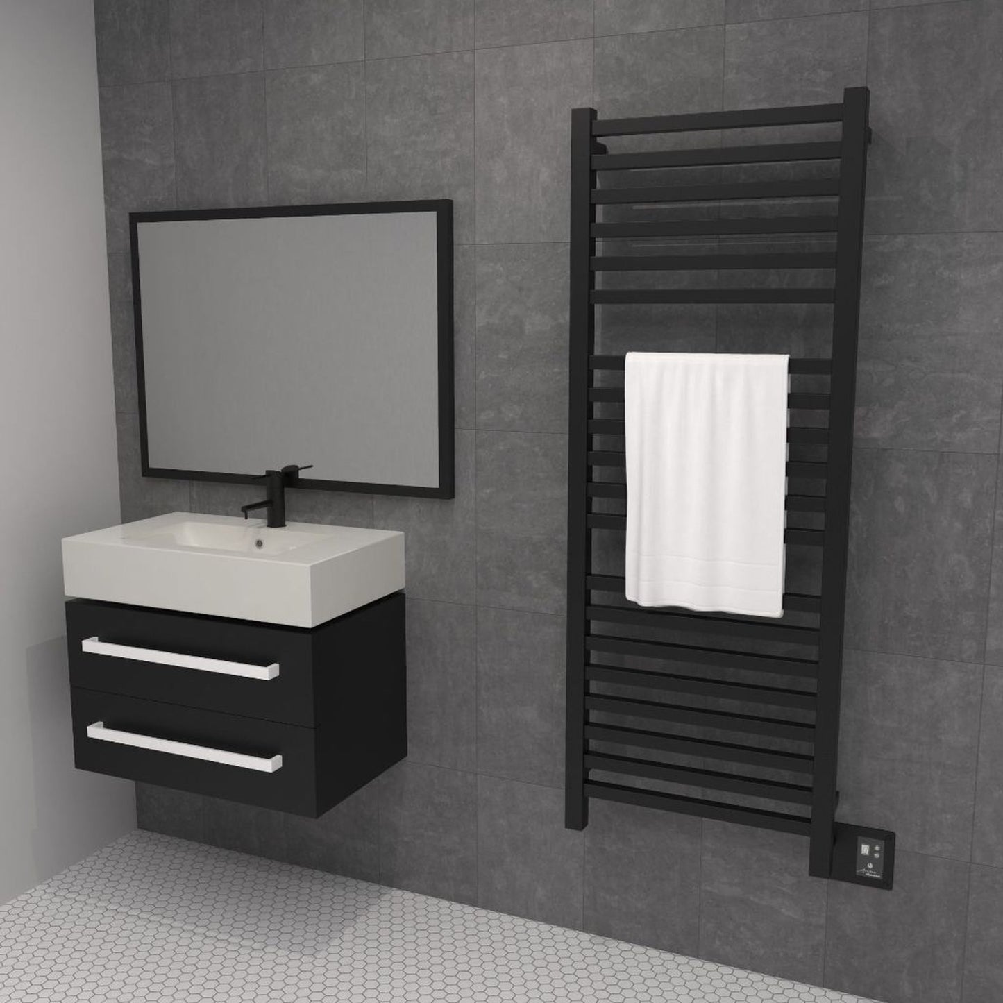 Amba Quadro 20" x 54" 20-Bar Matte Black Hardwired Towel Warmer With Digital Heat Controller