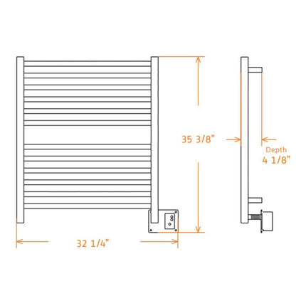 Amba Quadro 28" x 33" 12-Bar Brushed Stainless Steel Hardwired Towel Warmer With Digital Heat Controller