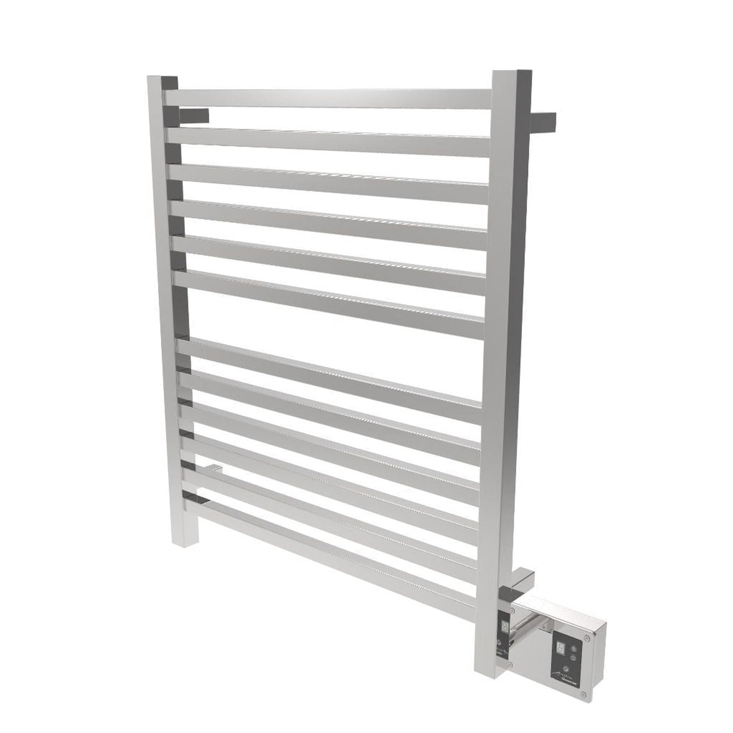 Amba Quadro 28" x 33" 12-Bar Polished Stainless Steel Hardwired Towel Warmer With Digital Heat Controller