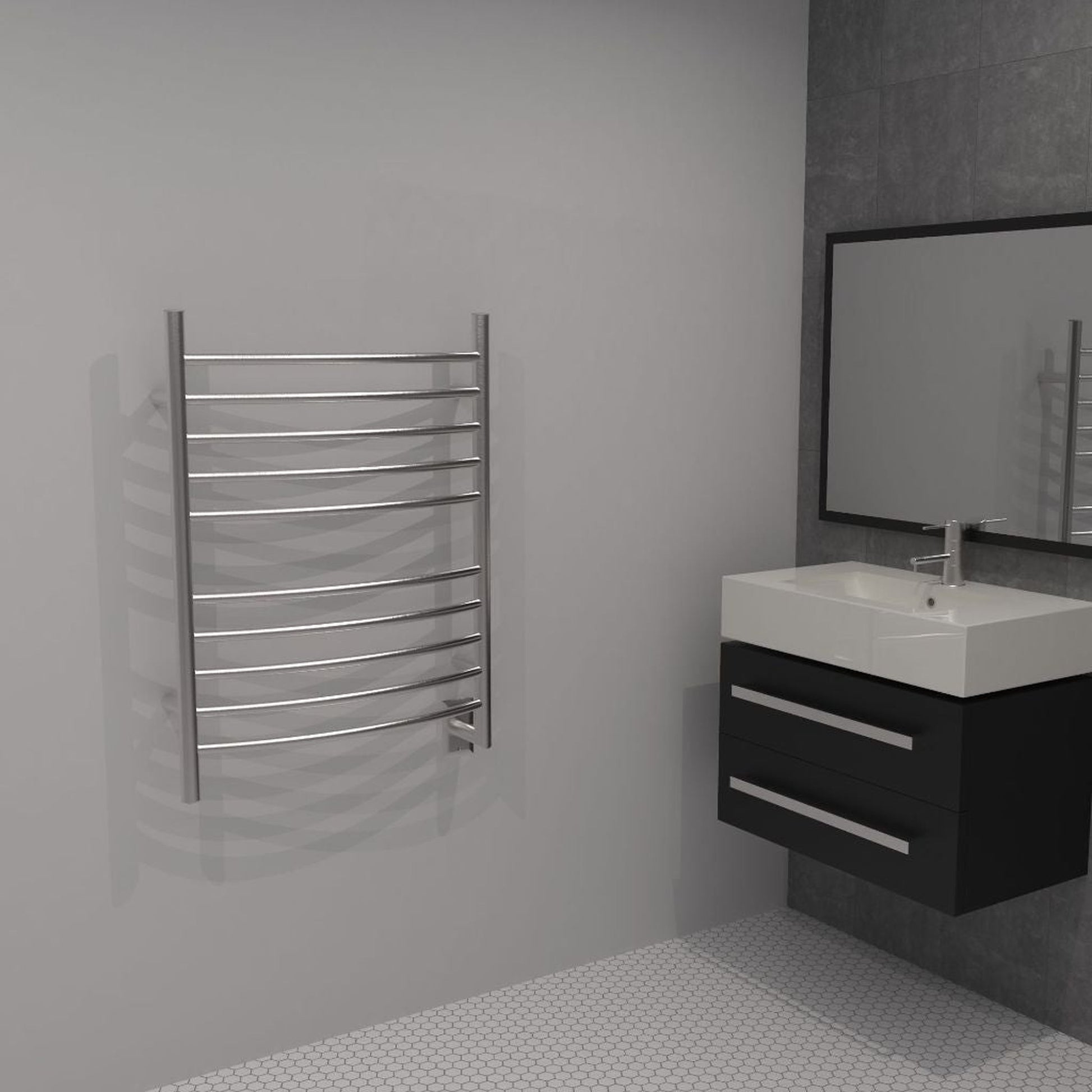 Amba Radiant Curved 10-Bar Brushed Stainless Steel Hardwired Towel Warmer With Integrated On/Off Switch