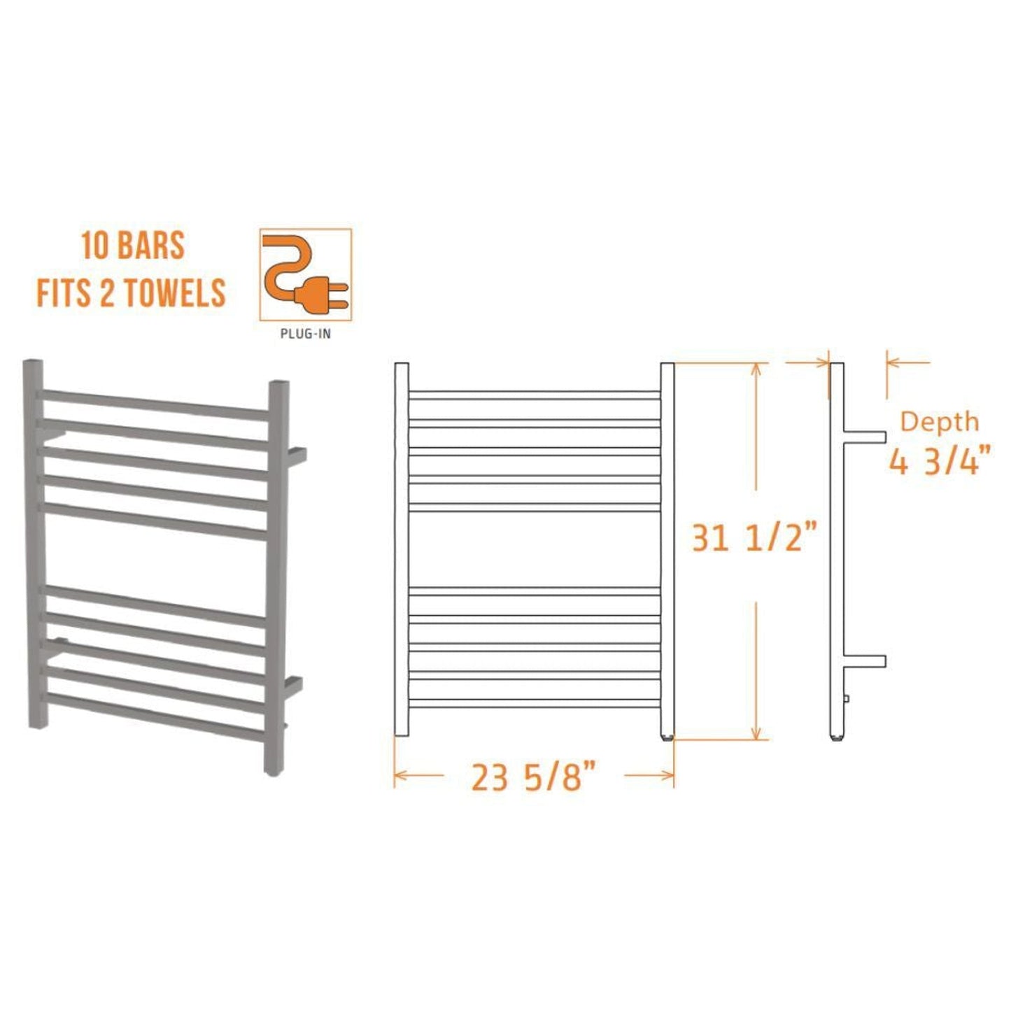 Amba Radiant Square 10-Bar Brushed Stainless Steel Plug-In Towel Warmer