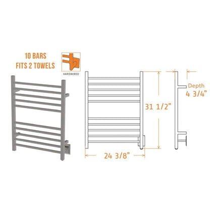 Amba Radiant Square 10-Bar Polished Stainless Steel Hardwired Towel Warmer
