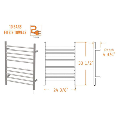 Amba Radiant Straight 10-Bar Brushed Stainless Steel Plug-In Towel Warmer