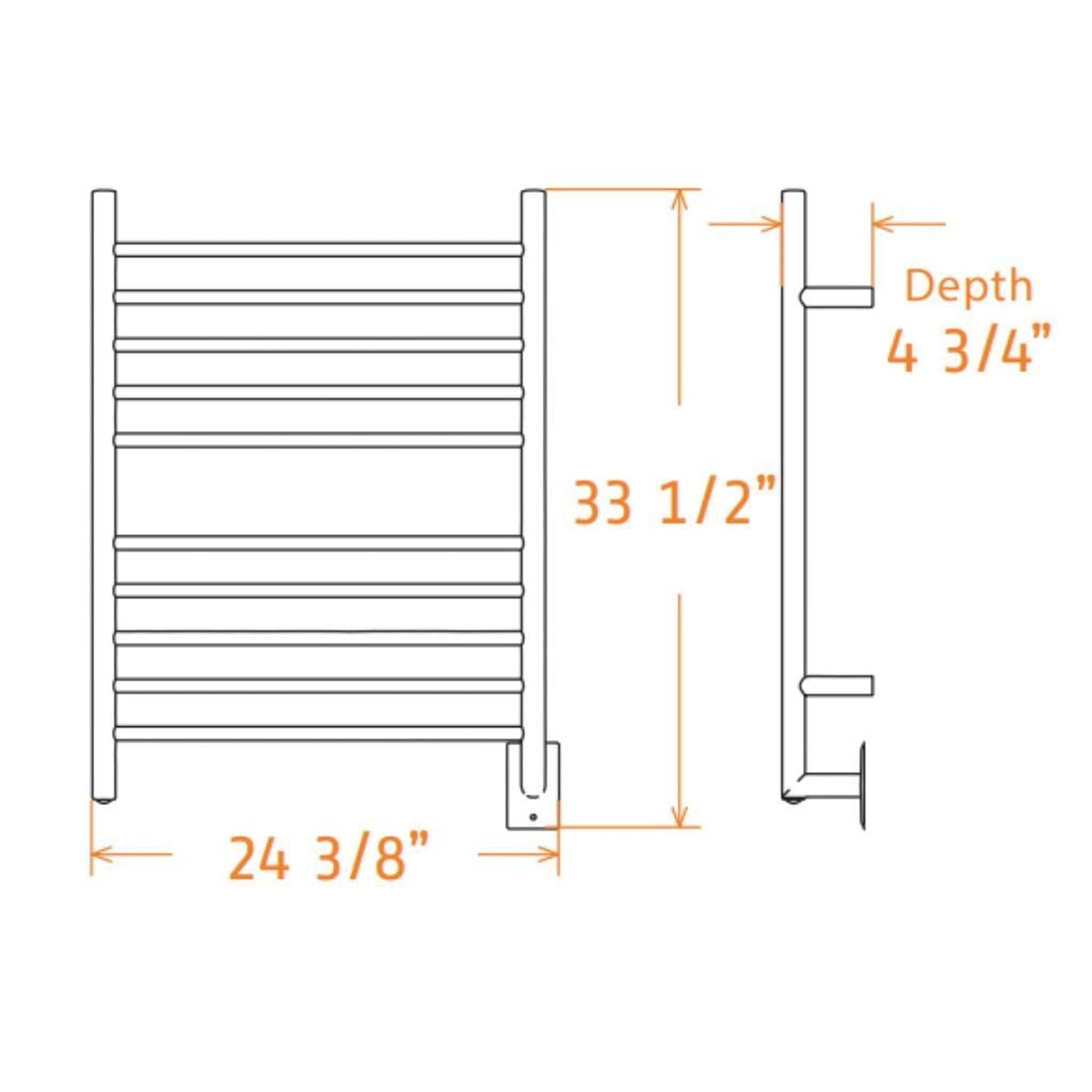 Amba Radiant Straight 10-Bar Polished Stainless Steel Hardwired Towel Warmer