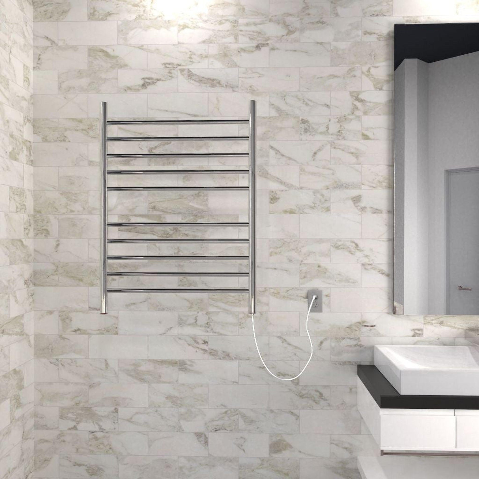 Amba Radiant Straight 10-Bar Polished Stainless Steel Plug-In Towel Warmer