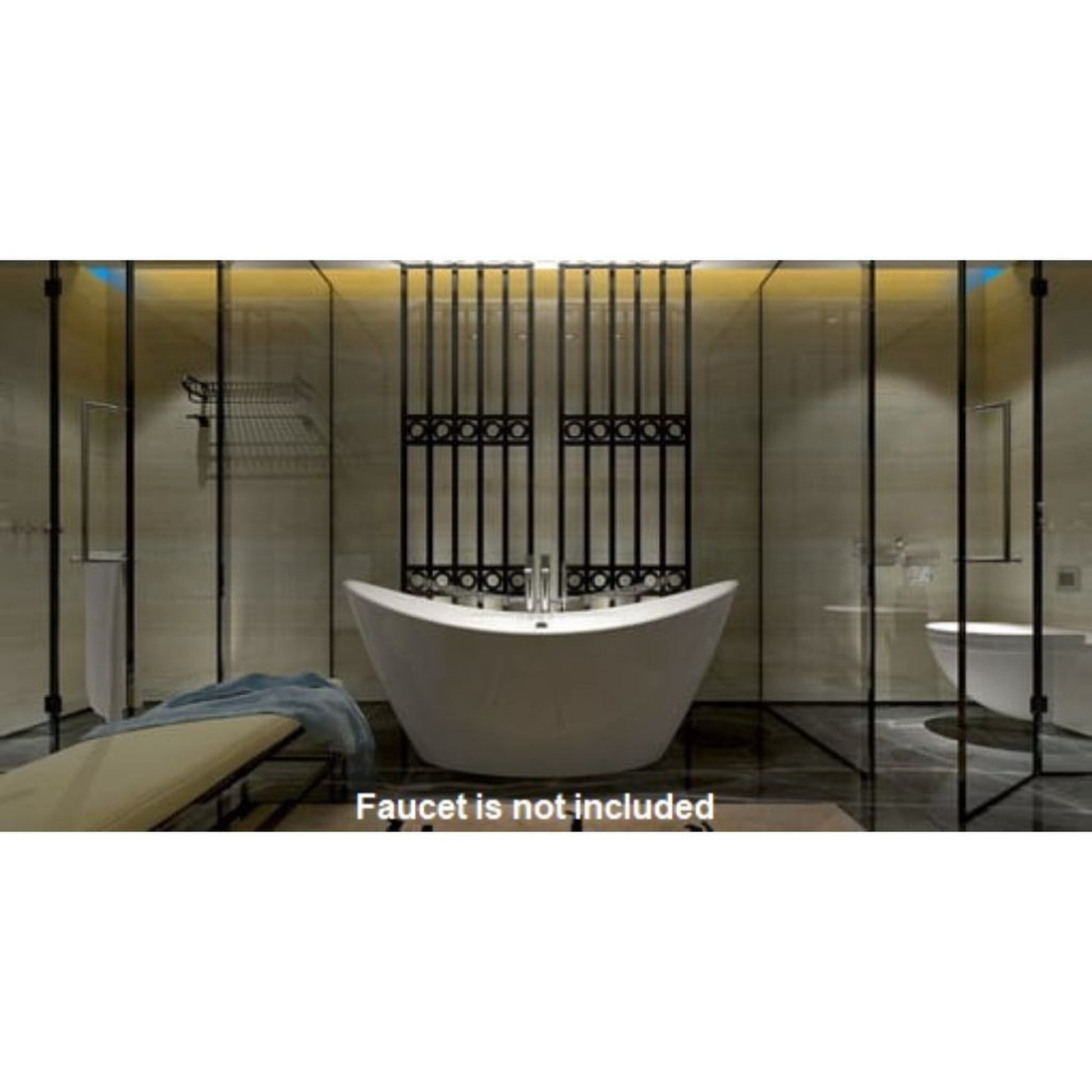 American Acrylic 67.75" x 29.125" White Slipper Style Freestanding Soaking Bathtub