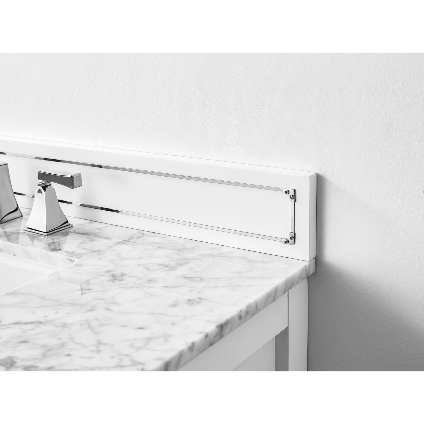 Ancerre Designs Aspen 36" White 2-Door 3-Drawer Bathroom Vanity With White Marble Vanity Top, Single Undermount Ceramic Sink, 4" Solid Wood Backsplash and Chrome Hardware