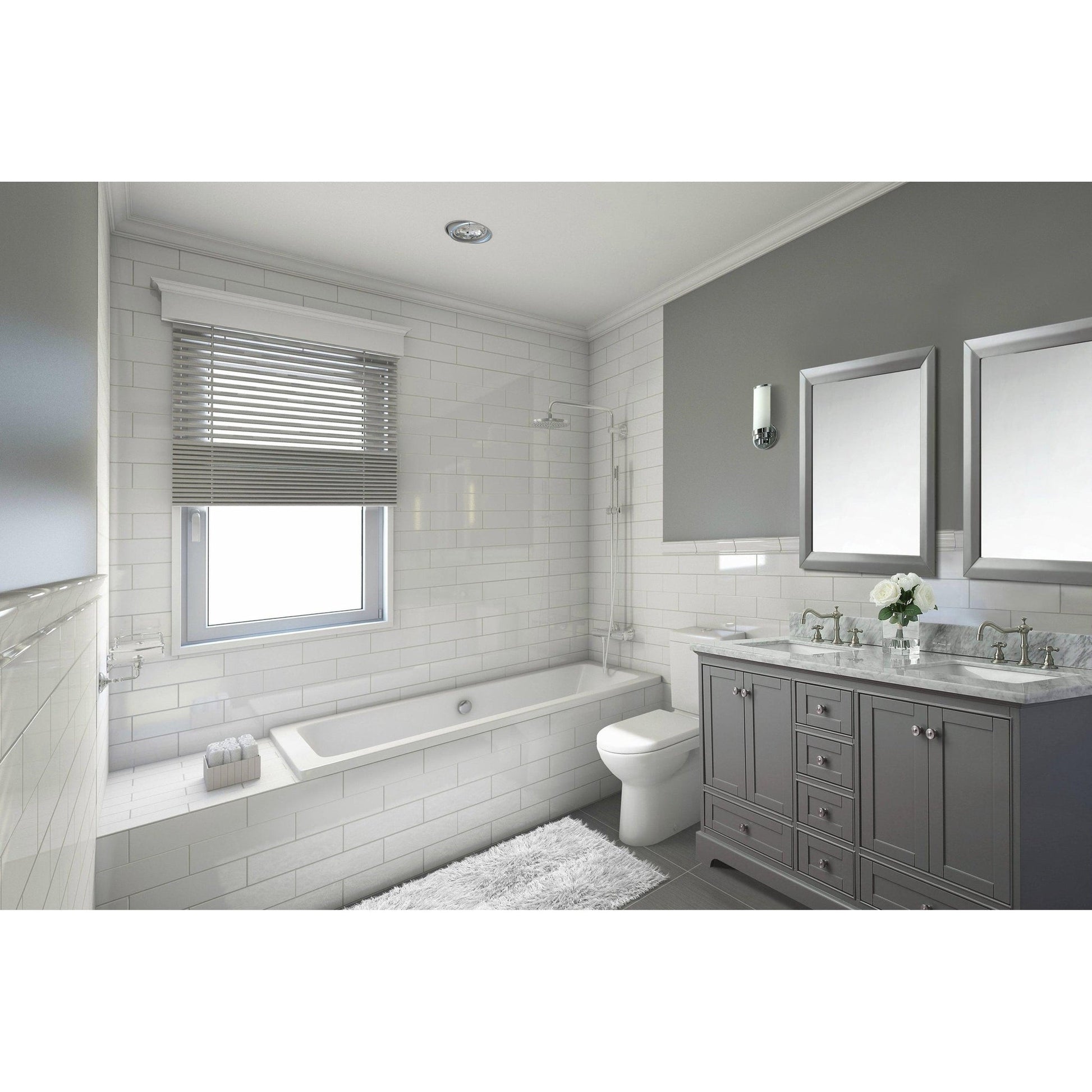 Ancerre Designs Audrey 60" Sapphire Gray 4-Door 6-Drawer Bathroom Vanity With White Marble Vanity Top, Double Undermount Ceramic Sink and 4” Solid Wood Backsplash