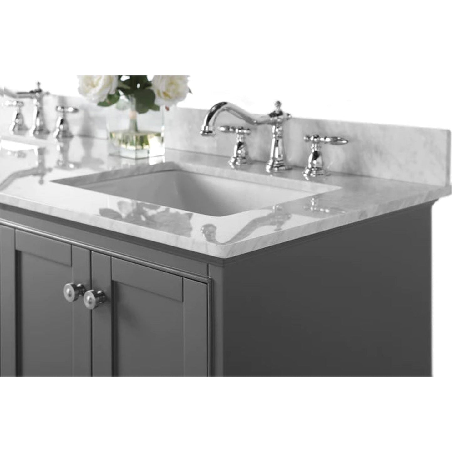 Ancerre Designs Audrey 60" Sapphire Gray 4-Door 6-Drawer Bathroom Vanity With White Marble Vanity Top, Double Undermount Ceramic Sink and 4” Solid Wood Backsplash