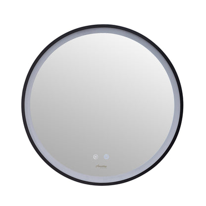 Ancerre Designs Cirque 30" Modern Round LED Lighted Black Framed Bathroom Vanity Mirror With Defogger, Dimmer and Mounting Hardware