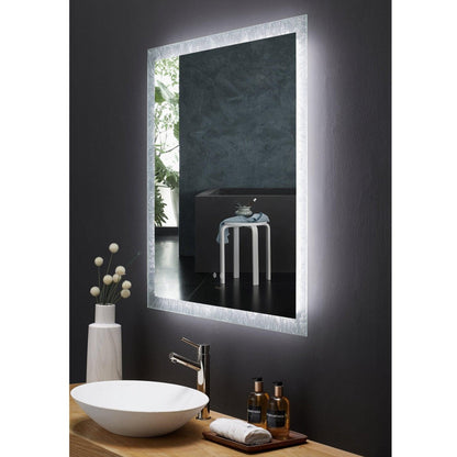 Ancerre Designs Frysta 30" x 40" Modern Rectangular LED Lighted Frameless Bathroom Vanity Mirror With Defogger, Dimmer and Mounting Hardware
