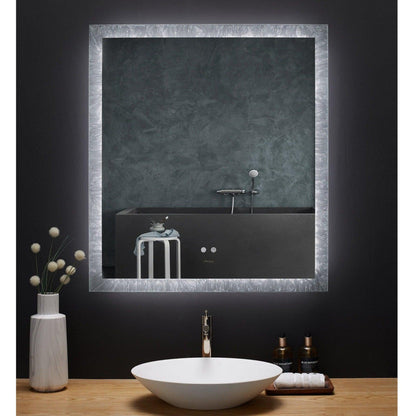 Ancerre Designs Frysta 36" x 40" Modern Rectangular LED Lighted Frameless Bathroom Vanity Mirror With Defogger, Dimmer and Mounting Hardware