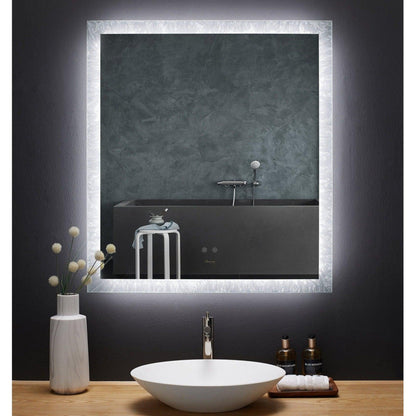 Ancerre Designs Frysta 36" x 40" Modern Rectangular LED Lighted Frameless Bathroom Vanity Mirror With Defogger, Dimmer and Mounting Hardware