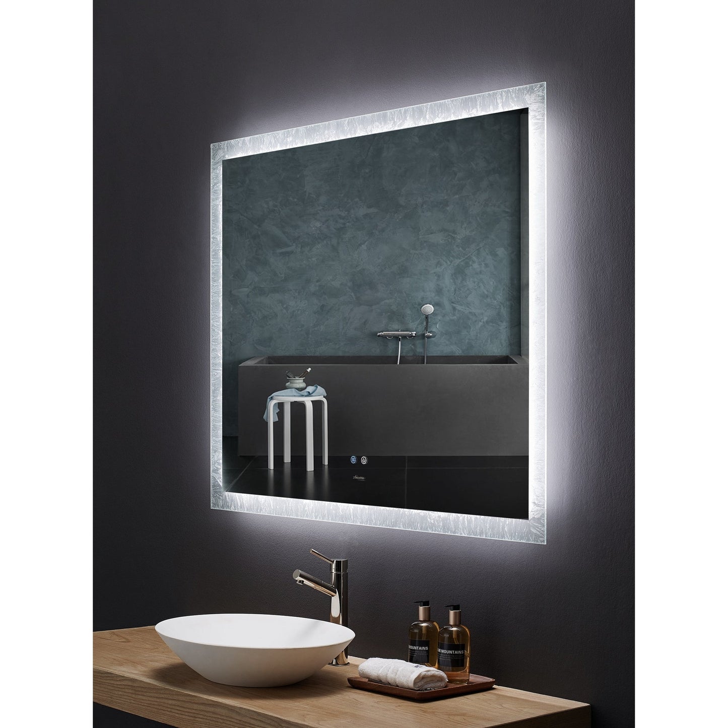 Ancerre Designs Frysta 48" x 40" Modern Rectangular LED Lighted Frameless Bathroom Vanity Mirror With Defogger, Dimmer and Mounting Hardware