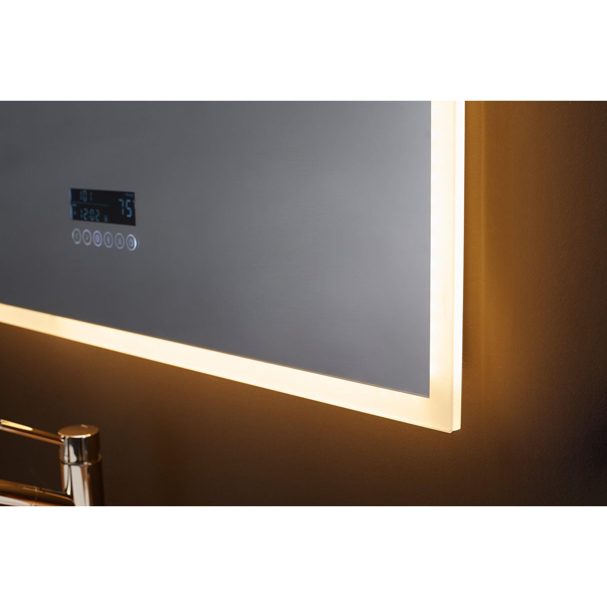Ancerre Designs Immersion 24" x 40" Modern Rectangle LED Lighted Frameless Bathroom Vanity Mirror With Bluetooth, Defogger, Digital Display and Mounting Hardware