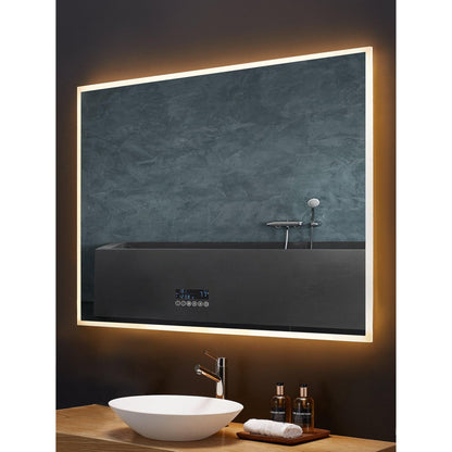Ancerre Designs Immersion 48" x 40" Modern Rectangle LED Lighted Frameless Bathroom Vanity Mirror With Bluetooth, Defogger, Digital Display and Mounting Hardware