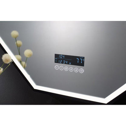 Ancerre Designs Otto 24" x 40" Modern Octagon LED Black Framed Bathroom Vanity Mirror With Bluetooth, Defogger and Digital Display