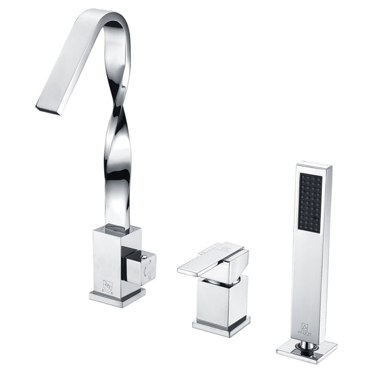 ANZZI Alamere Series Single Handle Polished Chrome High-Arc Roman Tub Faucet With Euro-Grip Handheld Sprayer