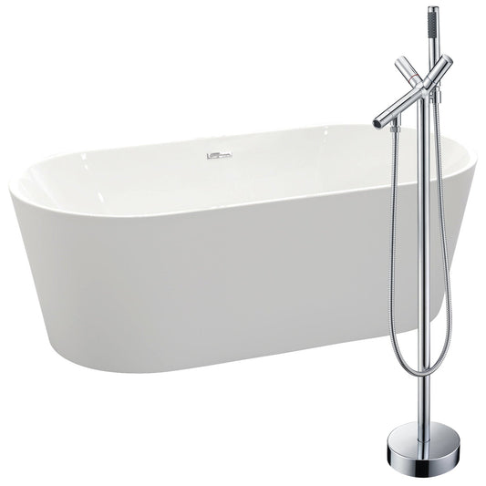 ANZZI Chand Series 67" x 32" Freestanding Glossy White Bathtub With Built-In Overflow, Pop Up Drain and Havasu Bathtub Faucet