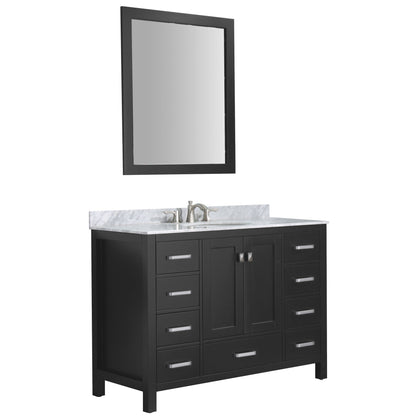 ANZZI Chateau Series 48" x 36" Rich Black Solid Wood Bathroom Vanity With White Carrara Marble Countertop, Basin Sink and Mirror