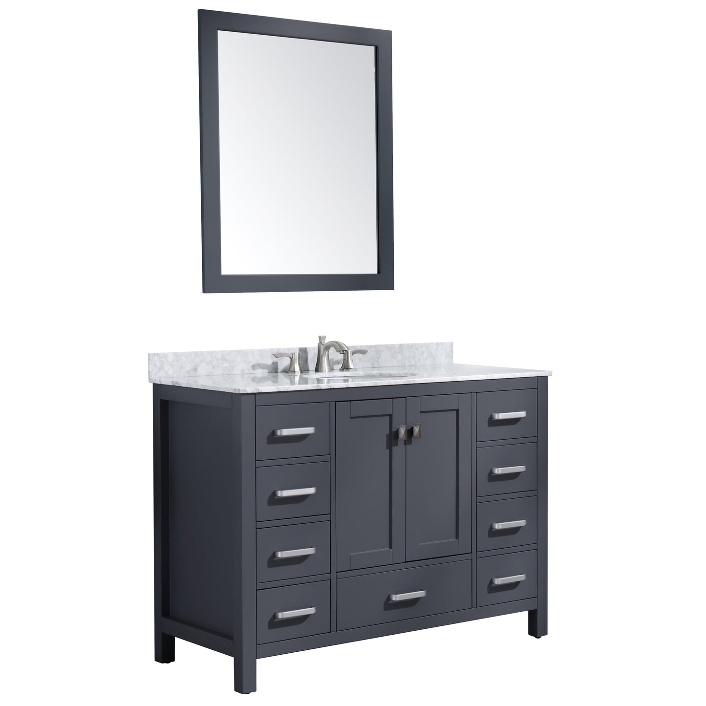 ANZZI Chateau Series 48" x 36" Rich Gray Solid Wood Bathroom Vanity With White Carrara Marble Countertop, Basin Sink and Mirror