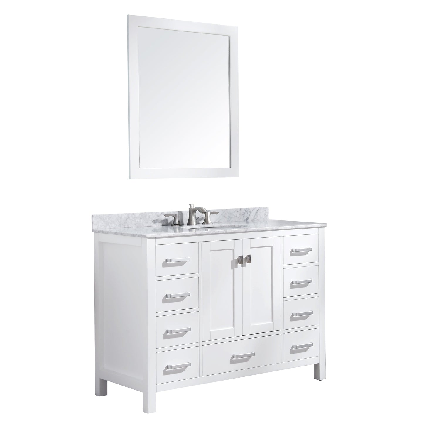 ANZZI Chateau Series 48" x 36" Rich White Solid Wood Bathroom Vanity With White Carrara Marble Countertop, Basin Sink and Mirror