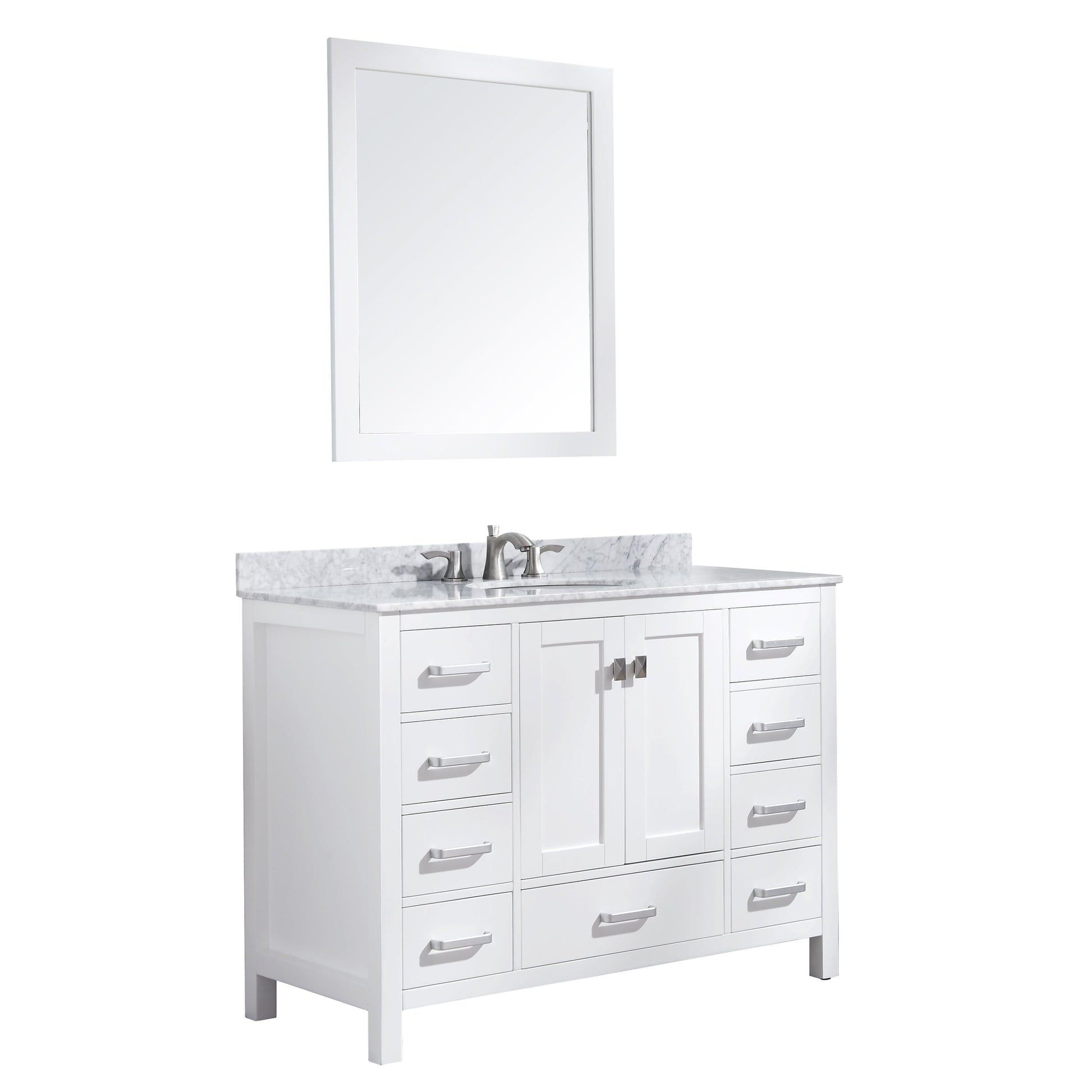 ANZZI Chateau Series 48" x 36" Rich White Solid Wood Bathroom Vanity With White Carrara Marble Countertop, Basin Sink and Mirror