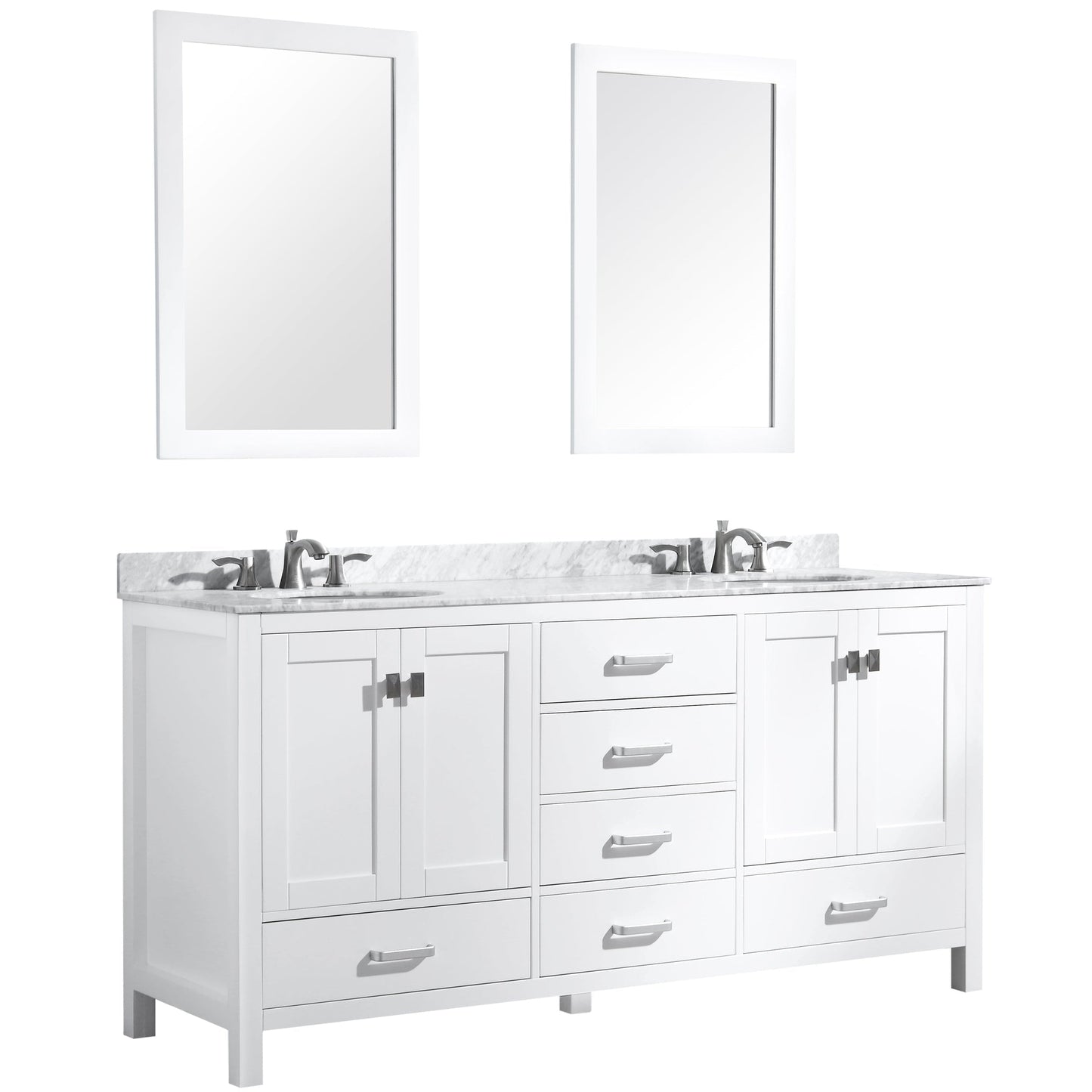 ANZZI Chateau Series 72" x 36" Rich White Solid Wood Bathroom Vanity With White Carrara Marble Countertop, Basin Sink and Mirror