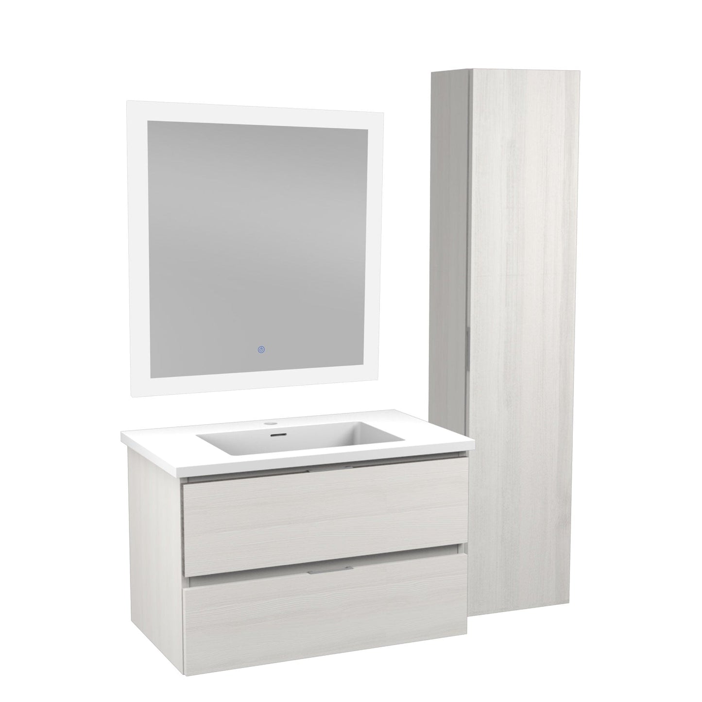 ANZZI Conques 30" x 20" Rich White Solid Wood Bathroom Vanity With Glossy White Countertop With Sink, 30" LED Mirror and Side Cabinet