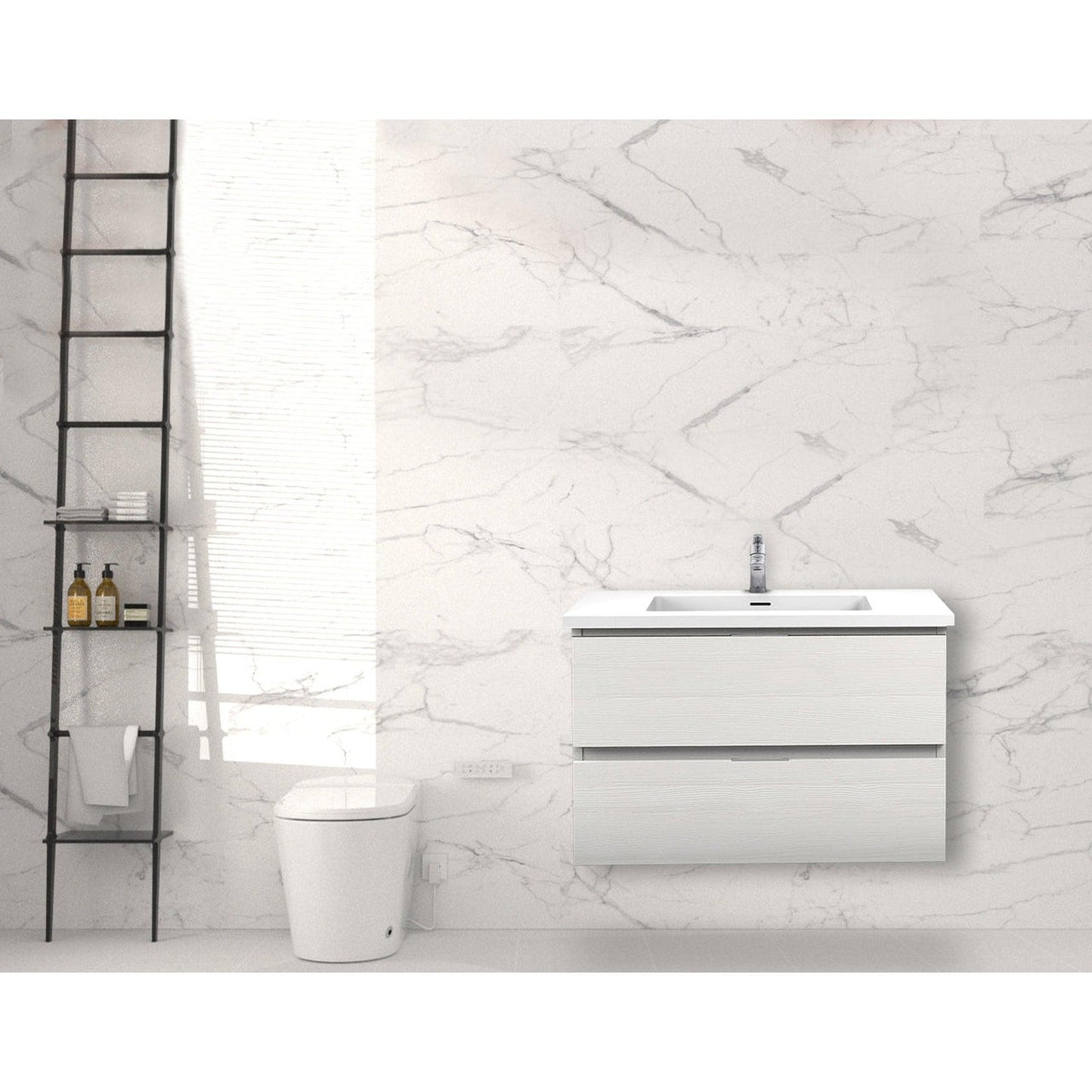 ANZZI Conques 30" x 20" Rich White Solid Wood Bathroom Vanity With Glossy White Sink and Countertop