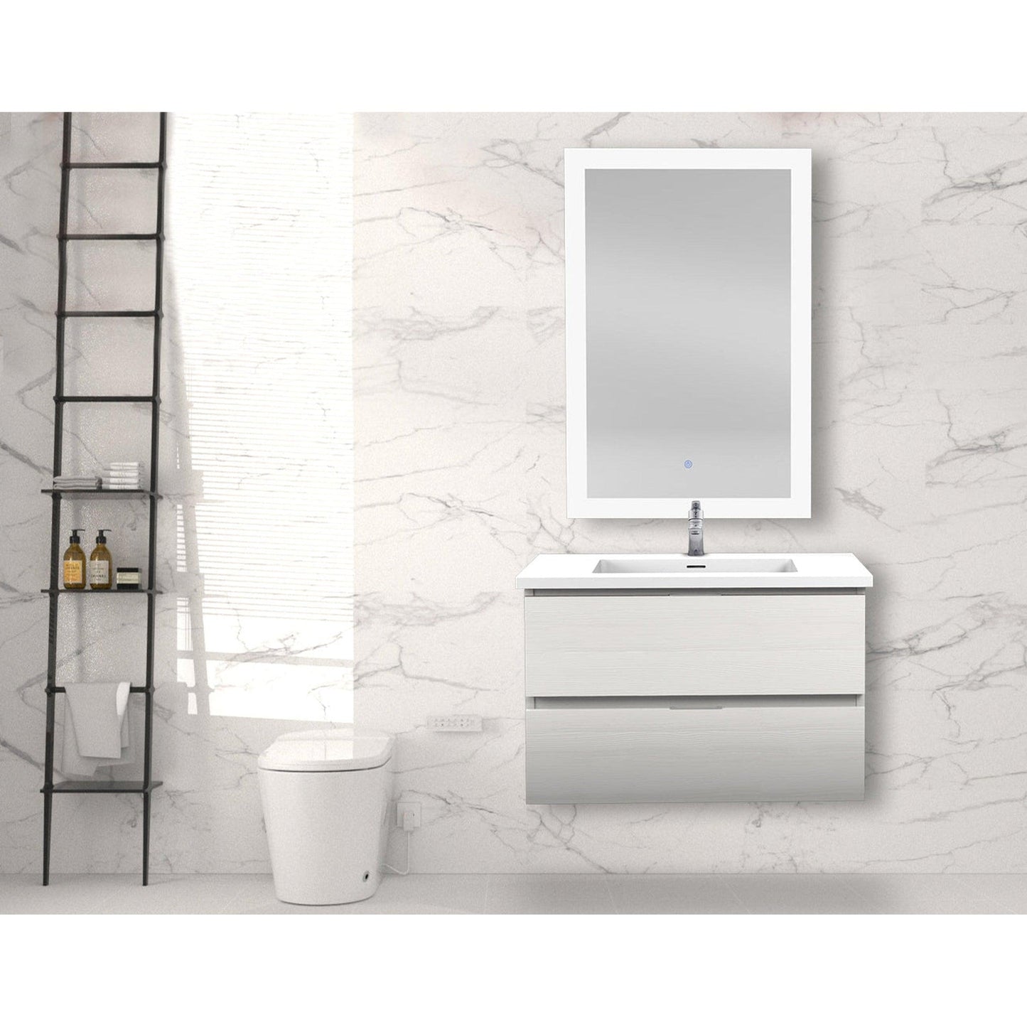 ANZZI Conques 30" x 20" White Solid Wood Bathroom Vanity With Glossy White Countertop With Sink and 24" LED Mirror