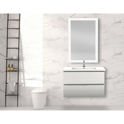 ANZZI Conques 30" x 20" White Solid Wood Bathroom Vanity With Glossy White Countertop With Sink and 24" LED Mirror