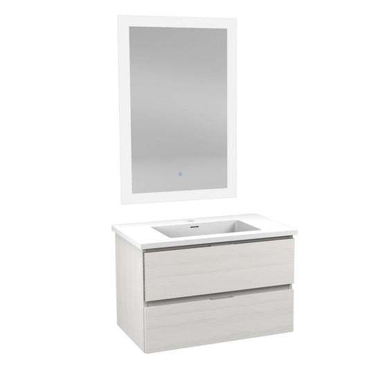 ANZZI Conques 30" x 20" White Solid Wood Bathroom Vanity With Glossy White Countertop With Sink and 24" LED Mirror