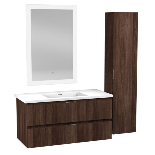 ANZZI Conques 39" x 20" Dark Brown Solid Wood Bathroom Vanity With Glossy White Countertop With Sink, 24" LED Mirror and Side Cabinet