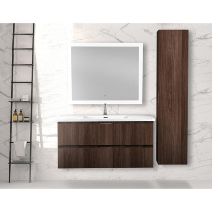 ANZZI Conques 39" x 20" Dark Brown Solid Wood Bathroom Vanity With Glossy White Countertop With Sink, 39" LED Mirror and Side Cabinet