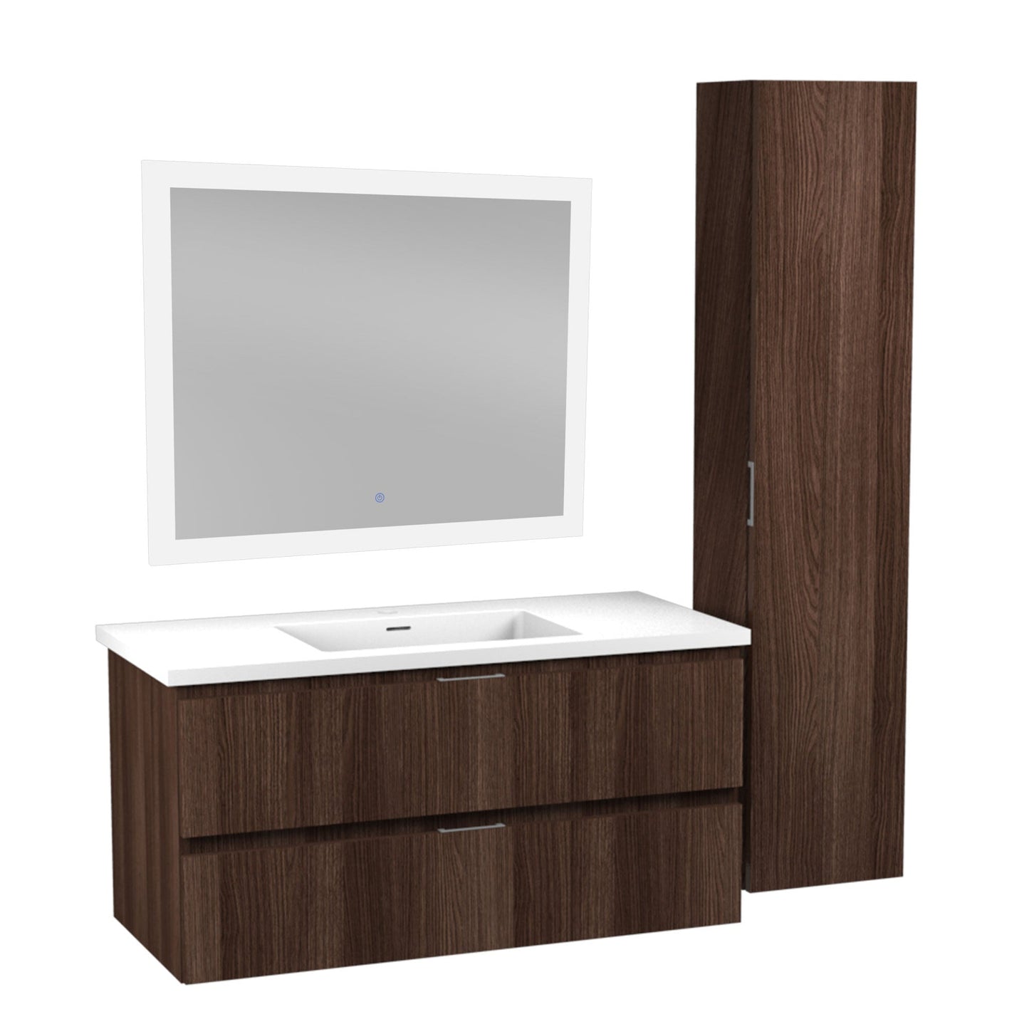 ANZZI Conques 39" x 20" Dark Brown Solid Wood Bathroom Vanity With Glossy White Countertop With Sink, 39" LED Mirror and Side Cabinet